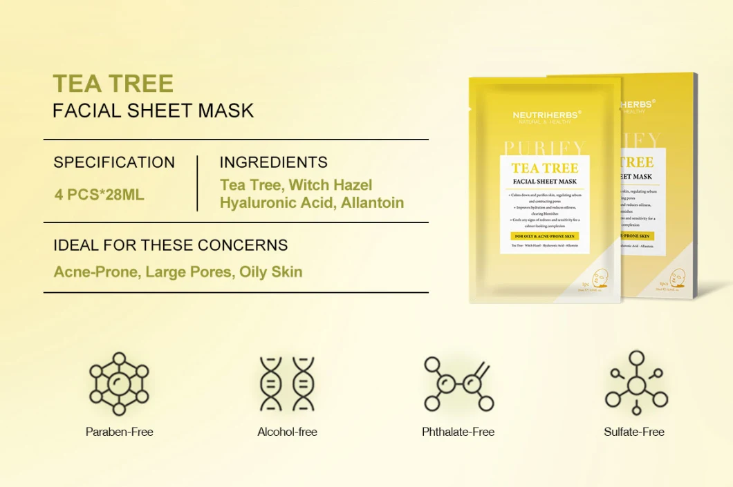 High Quality Antimicrobial Glowing Korean Sheet Tea Tree Mask